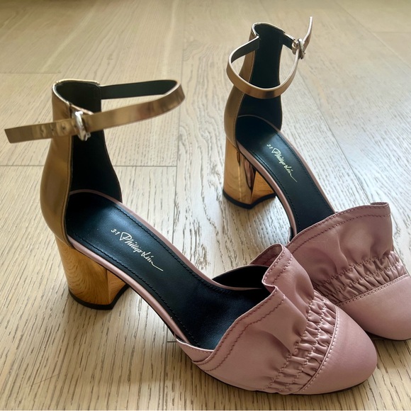 3.1 PHILLIP LIM Pink And Gold Ruffle Heels, EU37 - Picture 1 of 3